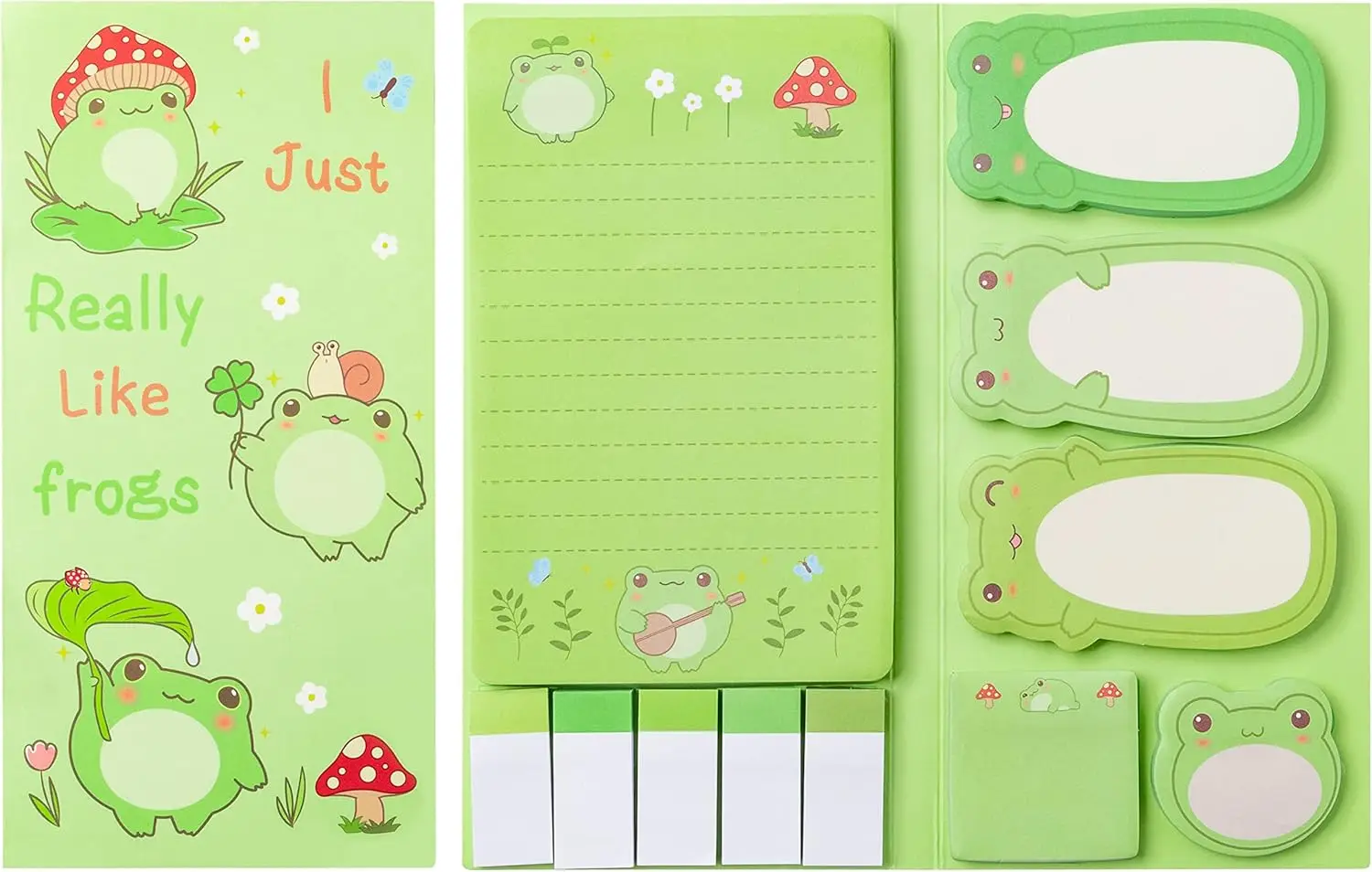 

Cute Frog Sticky Notes Set, 550 Sheets, Self-Stick Pads with Divider Tabs, Office School Supplies