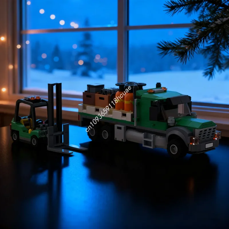 347 pièces MOC Cargo camion à plat chariot élévateur modèle jouet de construction blocs Architecture cadeaux de noël assembler bricolage éducation anniversaire