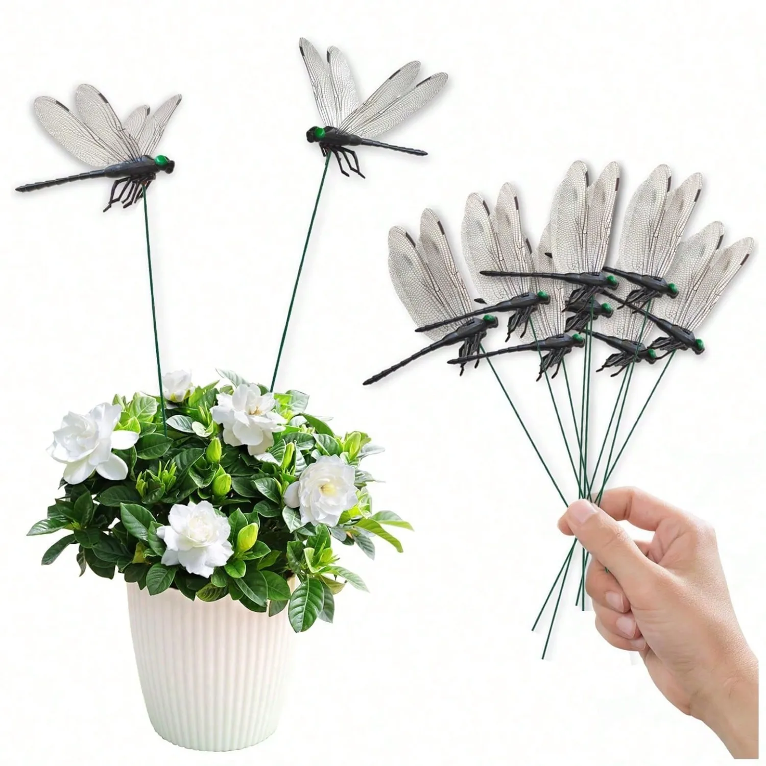 10 Pcs Dragonfly Decorative S, Lifelike 3D Big Dragonfly PVC Dragon Fly Garden  For Indoor Outdoor Yard Balcony Plant Flower Pot Decor