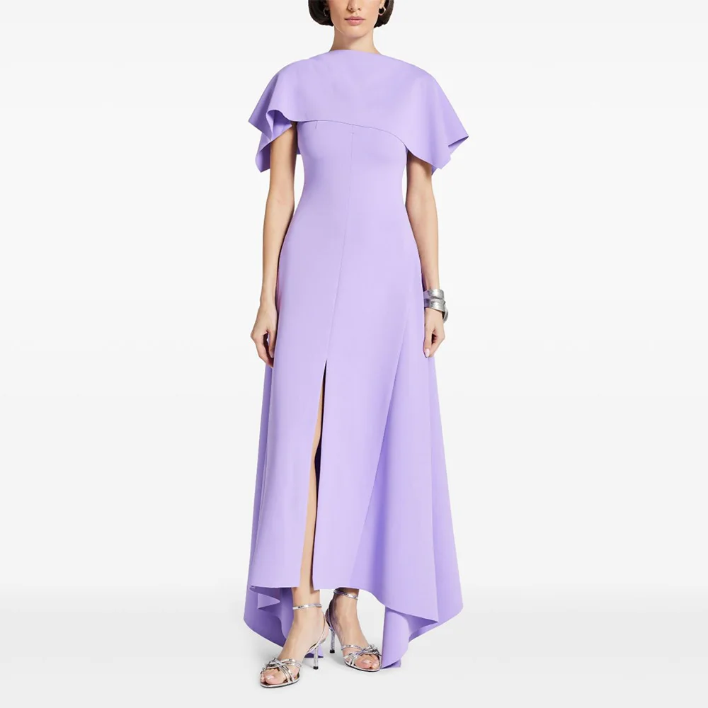 Lavender Formal Party Dress High-Low A Line Cape Modern Cocktail Gowns for Women 2025 Sleeveless Saudi Arabian Simple Prom Dress