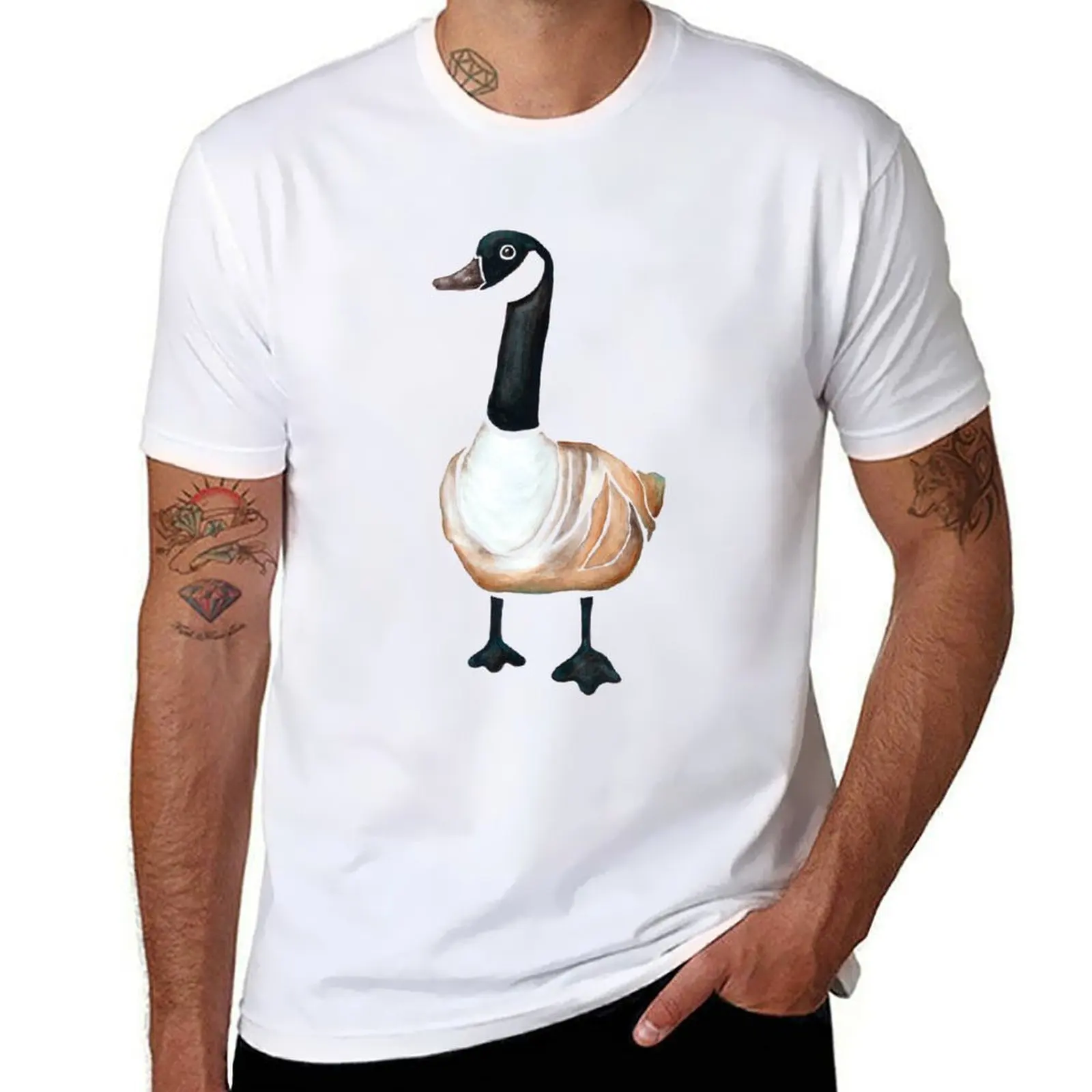

Canadian Goose Watercolor Drawing Canadian Creatures T-Shirt man t shirt cotton t shirt men 100% cotton luxury brand T-Shirt