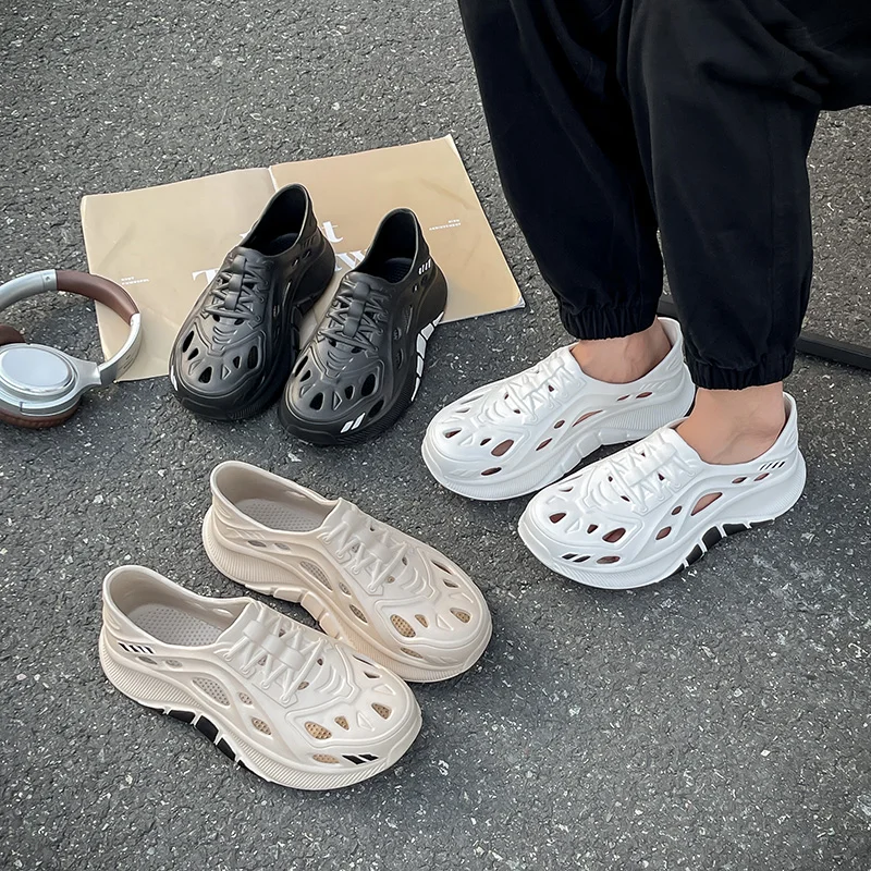 Summer Anti-Slip Couple Slippers for Men And Women Hollow Covered Toe Indoor Outdoor Casual Thick Bottom Sandals for Home Use