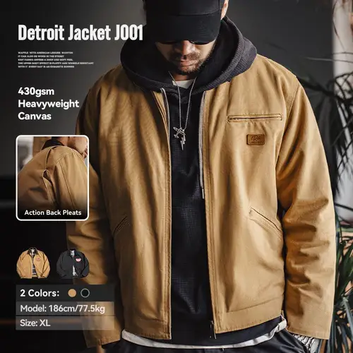 Maden Vintage Detroit chaquetas de caza hombres J001 abrigos con cuello vuelto Chaqueta de algodón pesada ropa Casual multibolsillo