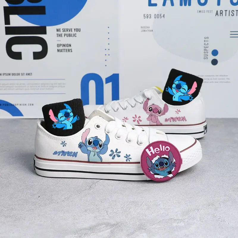 Stitch Sport Shoes Couple Tennis Shoes Children White Shoes Stitch Basket Shoes Disney Casual Sneakers Canvas Shoes Size 35-44