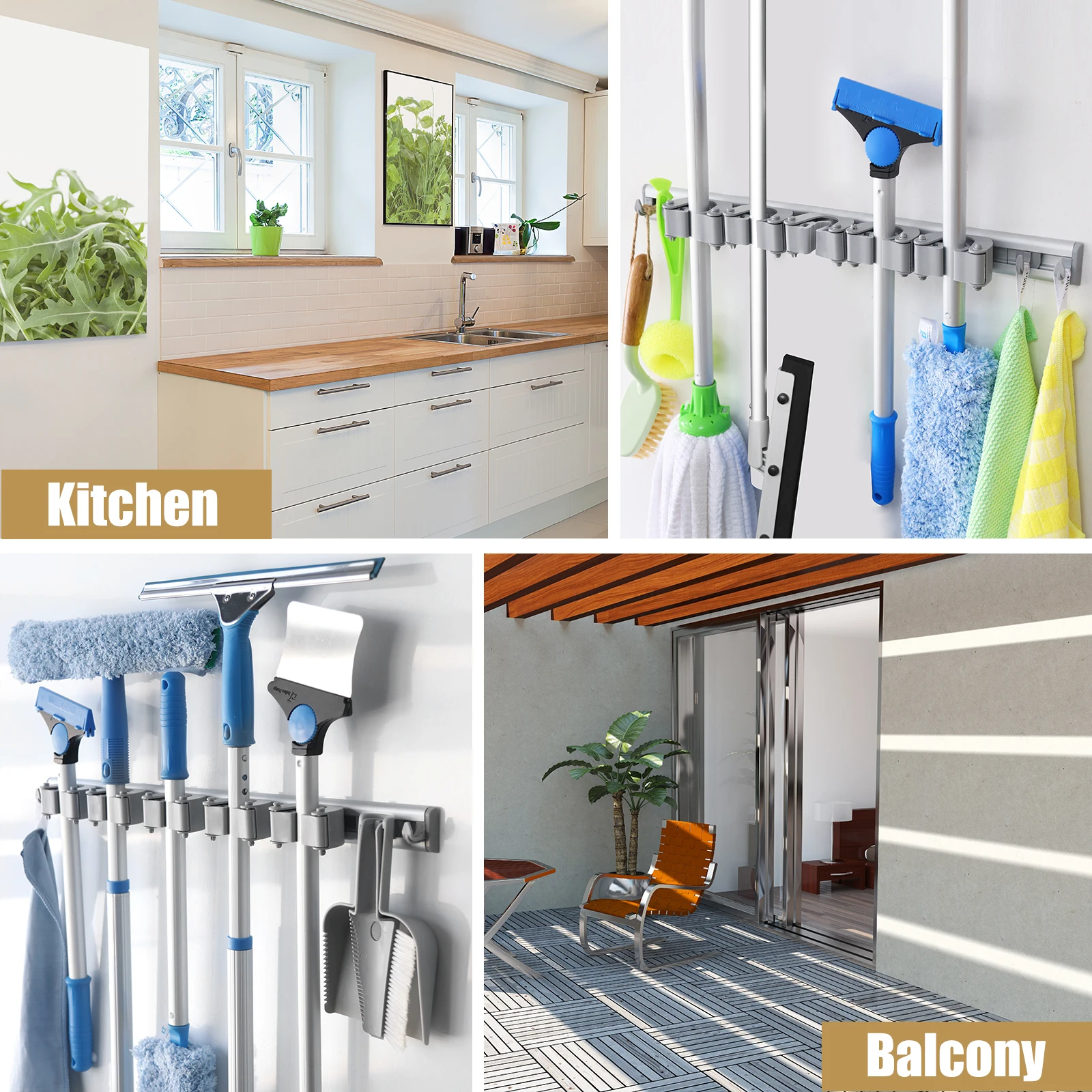 Local stock multifunctional household wall mounted mop and broom gardening tool holder organizer for garage