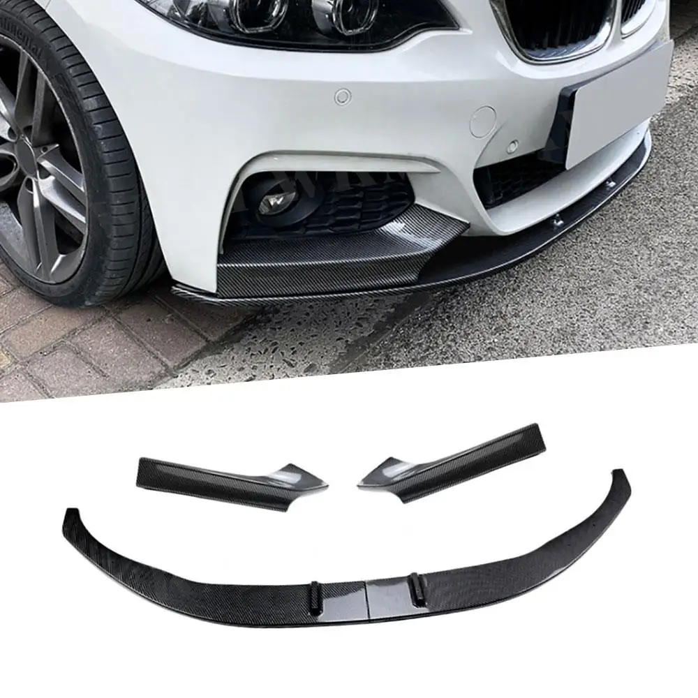 

ABS Front Lip Spoiler Apron for BMW 2 Series F22 M Sport 2015-2021 Carbon Look Gloss Black Front Bumper Lip Spoiler 3PCS