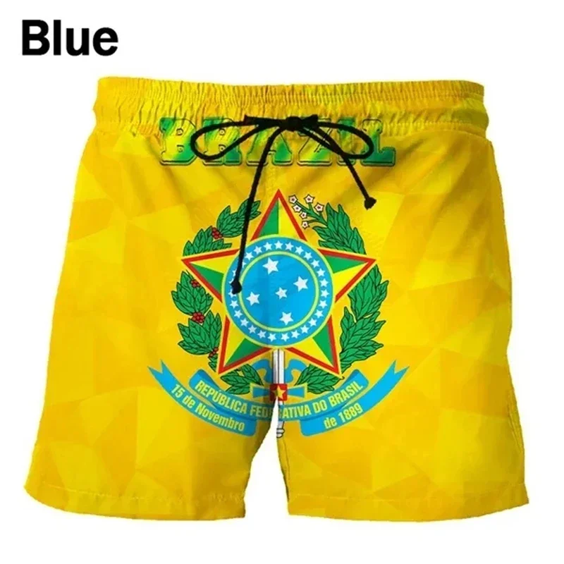 Brazilian Flag 3D Printed Beach Shorts Men Brazilian National Emblem Graphic Shorts Fashion Board Shorts Boys Swimming Trunks