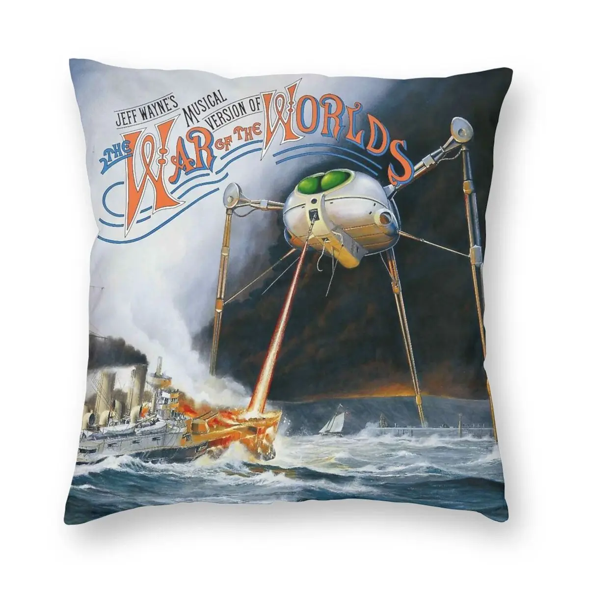 كيس وسادة مربع الشكل لحرب العالمين من Jeff Wayne ، مخملي من الكتان والبوليستر ، غطاء وسادة بسحاب مطبوع ، غطاء سرير