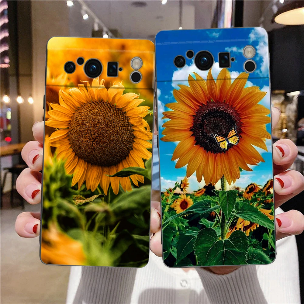 Beautiful Yellow Sunflower Phone Case For Google Pixel 9 8 9A 8A 7 7A 6 Pro XL 6A 5G Black Soft Back Luxury TPU Cover