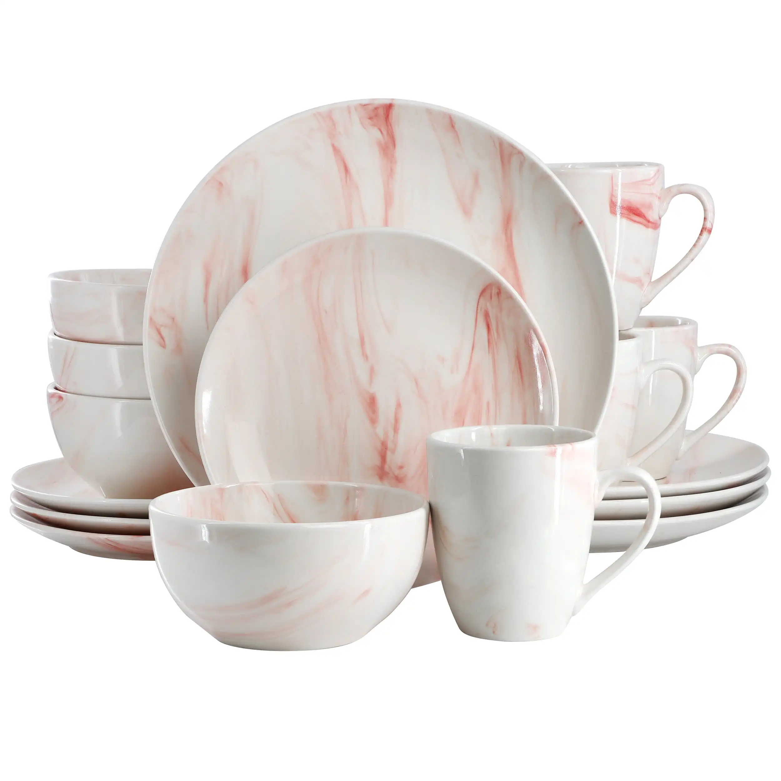 Fine Marble 16 Piece Porcelain Dinnerware Set in Red, Service for 4