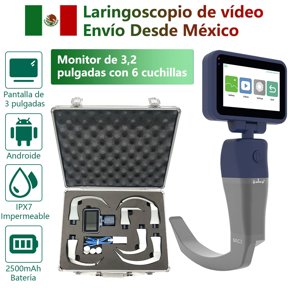 

CR-32 Anesthesia Video Laryngoscope, Reusable Video Endoscope for Intubation, 3.2" Display with 6 Blades, Mexico Local Warehouse