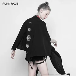 PUNK RAVE New Gothic Women's Black Moon Phases Print Shape Multi-use Shawl Open Front Short Sleeved  Top Female Coats