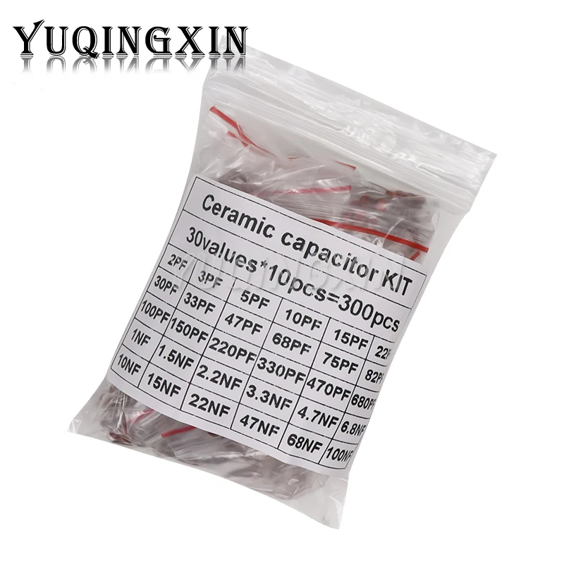 300pcs/lot Ceramic capacitor set pack 2PF-0.1UF 30 values*10pcs Electronic Components Package capacitor Assorted Kit samples Diy