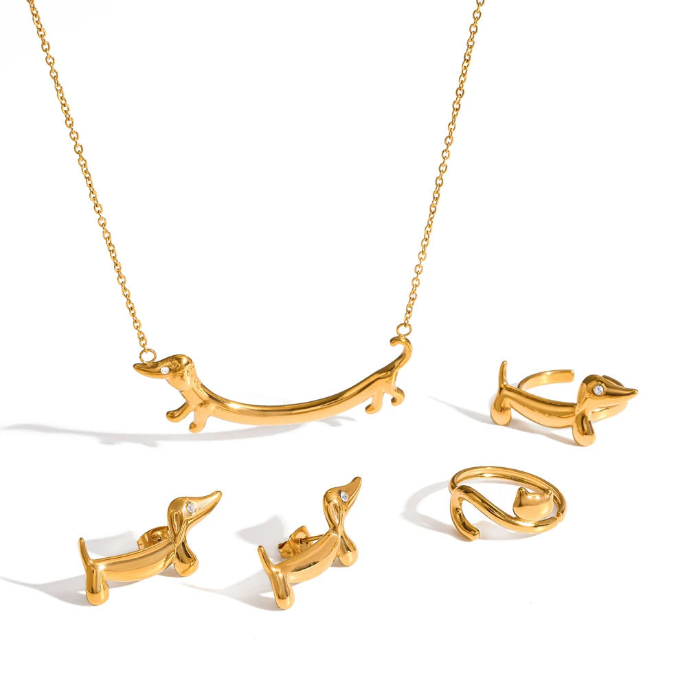 Niedliche Dackel-Anhänger-Halskette für Frauen, Haustier-Schmuckset, 18K vergoldeter 316L Edelstahl-Schmuck, Geschenke – Detail 2