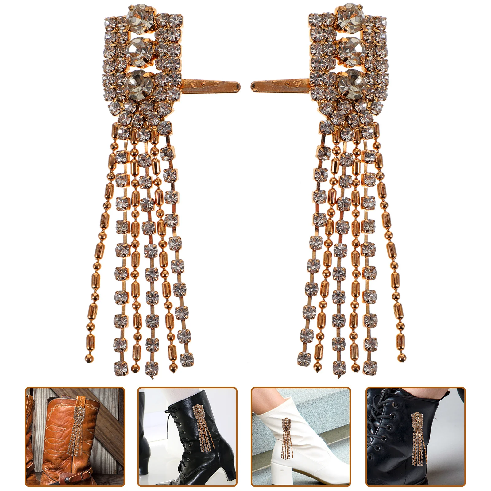 

2Pcs Metal Tassel with Rhinestones Shoe Decor for Women Girls Sneaker Charms Stylish Cloth Pendant Chain Fashion DIY Jewelry