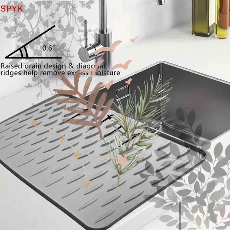 

Kitchen Silicone Drain Mat: 1Pcs Easy Clean Built In Drainage Countertops Sinks Fridges