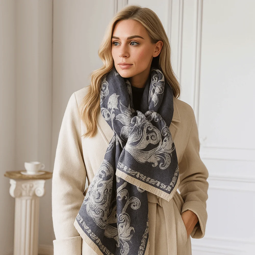 دافئ تنوعا تقليد الكشمير وشاح لوتس طباعة يندبروف الباشمينا بطانية الأوشحة الدافئة سميكة المعطف الأوشحة للنساء