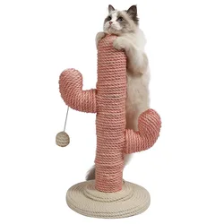 58CM Cactus Cat Scratcher Indoor Cats Claw Maintenance Green Pink Kitten Tree Full-Wrap Natural Sisal Rope Cat Scratching Post