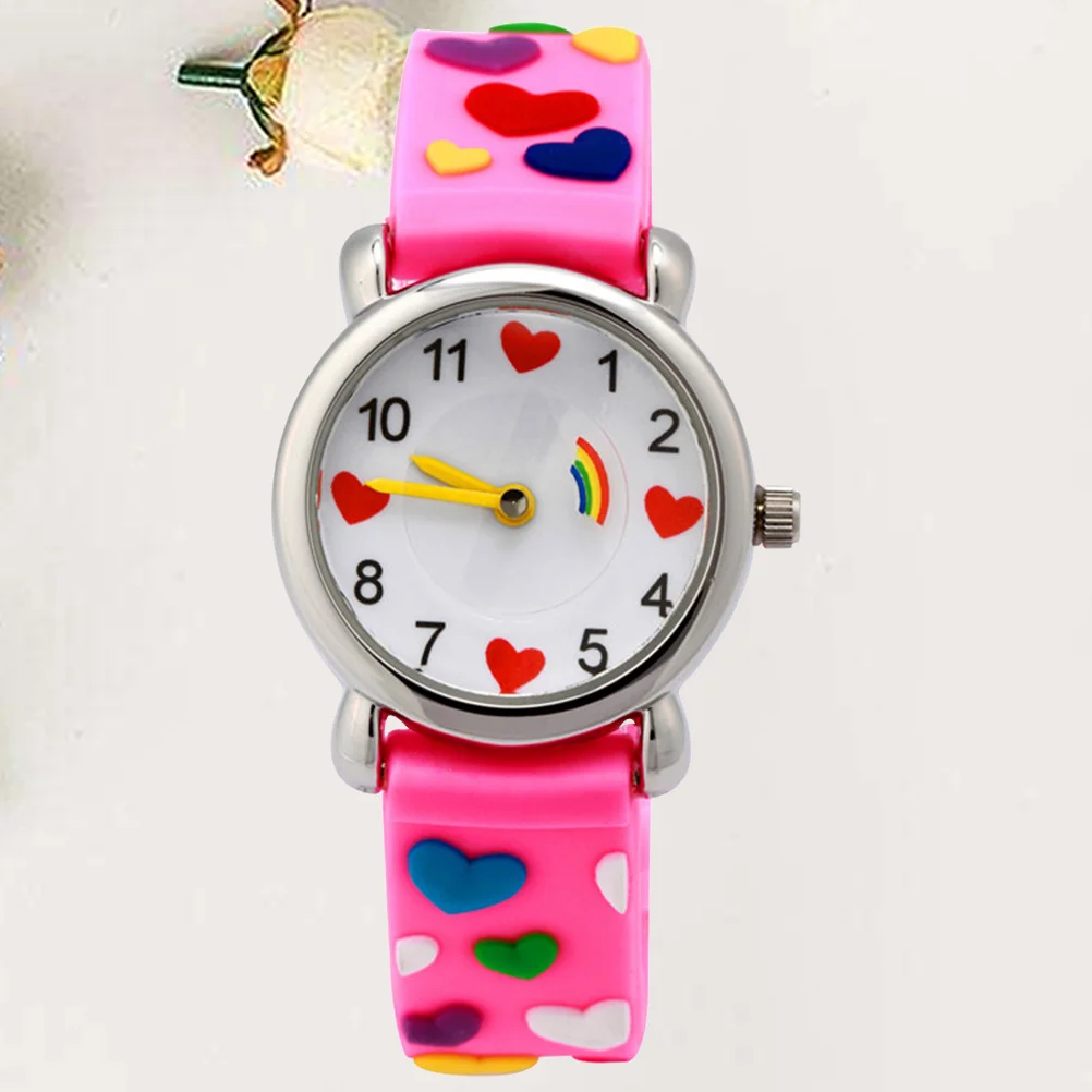 1Pcs -Friendly Watch Pink Cartoon Love Heart Pattern Strap Durable Children Quartz Wristwatch Birthday Gift
