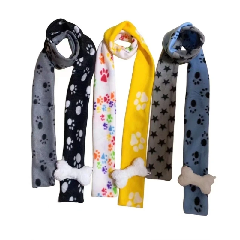 

Ladies Scarf Elegant Girls Dog Paw Print Long Scarf Fashion Camping Shopping Fleece Scarf with Plush Brooch