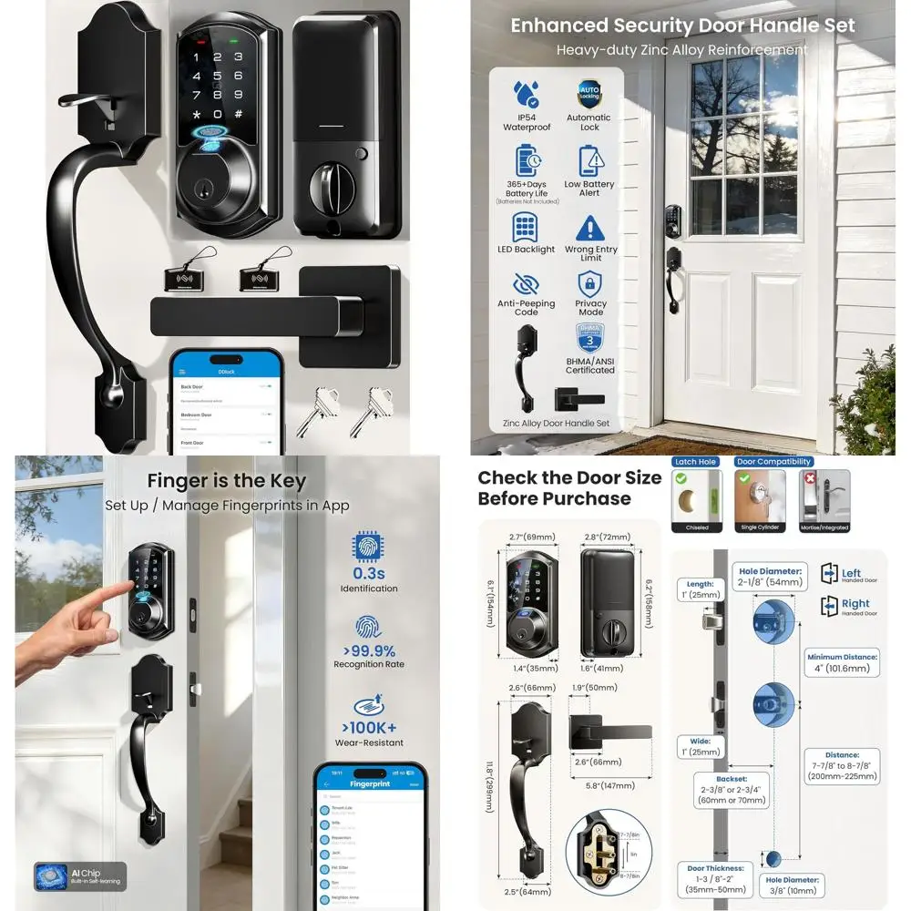 

Smart Door Handle Set with App Control, Keyless Entry, Digital Touchscreen, Easy Install, Auto-Locking, Matte Black Finish