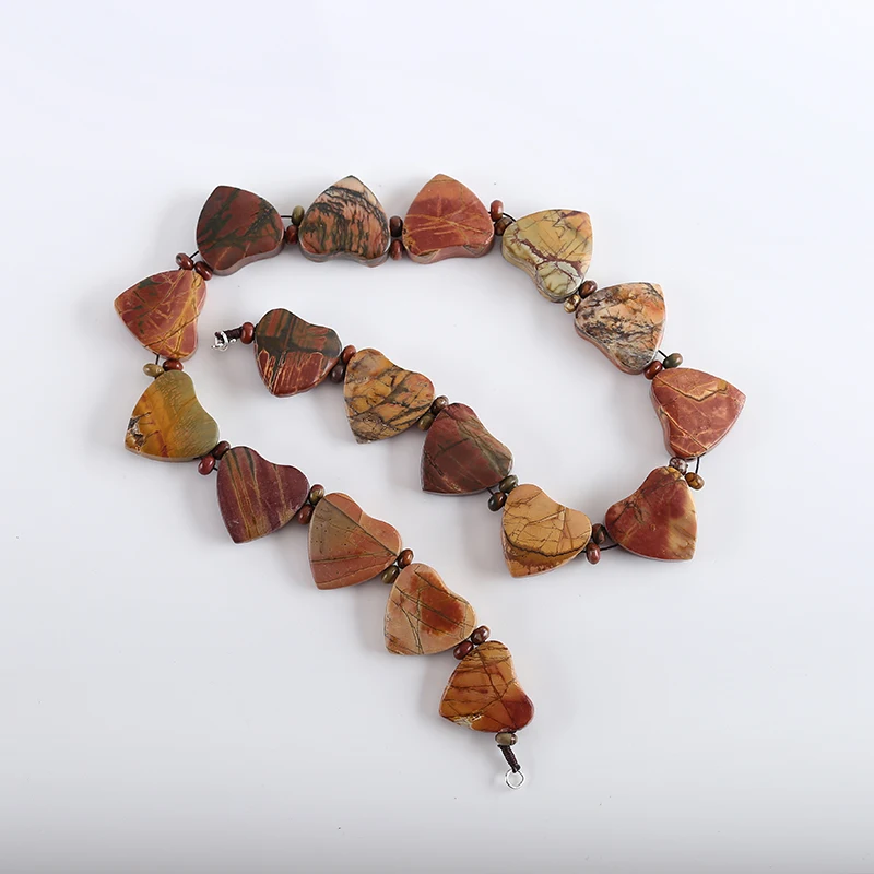 

One Strand Natural Multi-Color Picasso Jasper Heart-Shaped Handmade Gem Gemstone Fashion Women Pendant Necklace,Customized Size