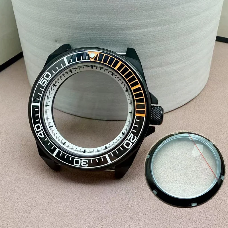 

43.8mm Modified Samurai Diving Watch Case Black Sapphire Crystal Glass Ceramic Bezel For NH35 NH36 4R 7S Movement 28.5mm Dial