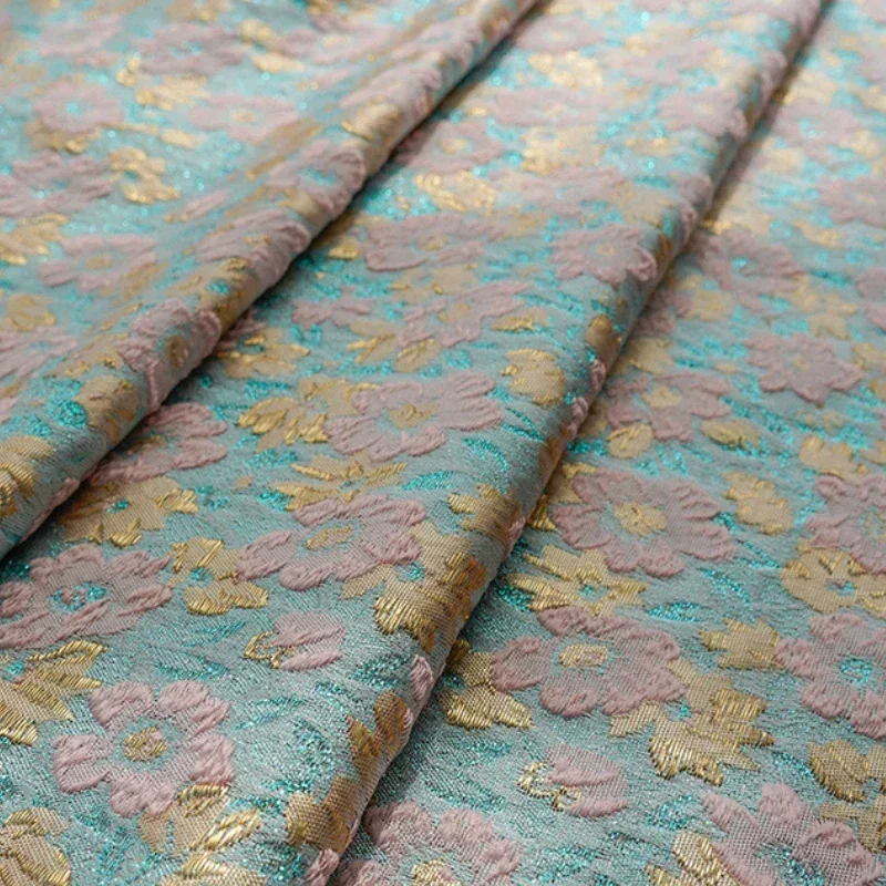 

Золотая шелковая жаккардовая ткань, окрашенная в пряже, весна-осень, розовая, синяя, смешанная маленькая свежая женская сумка для платья, подушка для шитья, оптовая продажа, ткань
