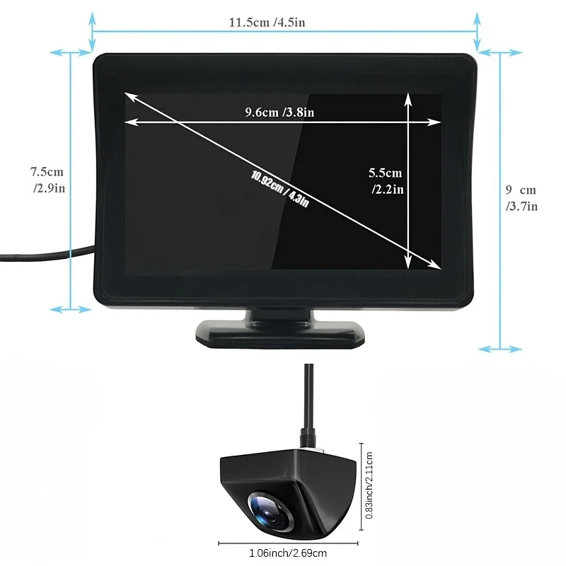 10.92cm Universal Rear View Backup Camera with Monitor,Reversing Parking Display Guideline, for Pickup, Minivan, Lorry