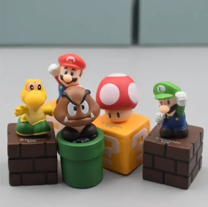 5pcs  Super Mario Luigi Peach Bowser Yoshi Wario Action Figure Anime Model Toys Cartoon Doll Birthday Gift for Children Kids