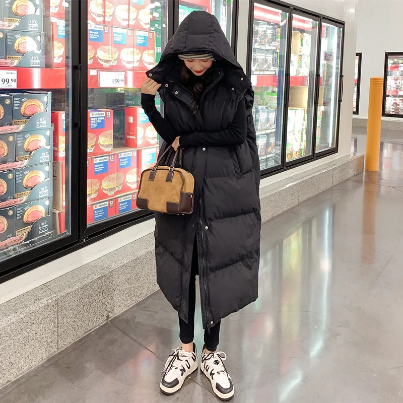 Gilet con cappuccio da donna Jaet al ginocchio sopra il ginocchio Capispalla invernale Cappotto lungo con chiusura a cerniera color taglio dritto