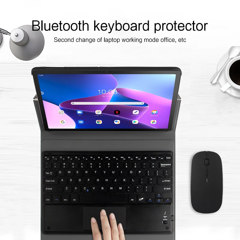 AJIUYU Keyboard Case For Lenovo Tab M10 Plus 3rd Gen 10.6 inch TB-125FU Tablet Case Bluetooth Keyboard Protect Cover Smart Case