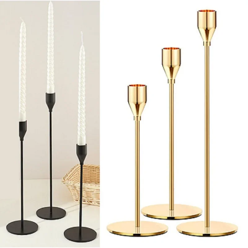 3pcs Metal Candlestick Long Candle Holders Christmas Table Ornaments Wedding Decoration Gold Candle Holder Set New Year Décor