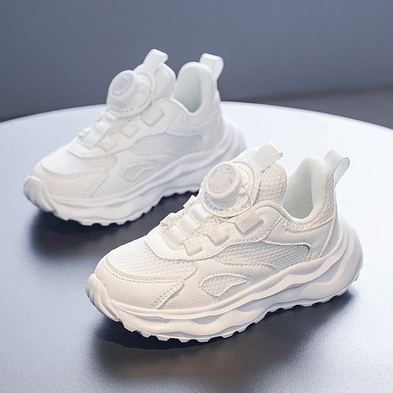 

Spring Mesh Breathable Boys' Sneakers Rotating Button Children's Casual Sports Shoes Soft Sole Girls' Running Shoes