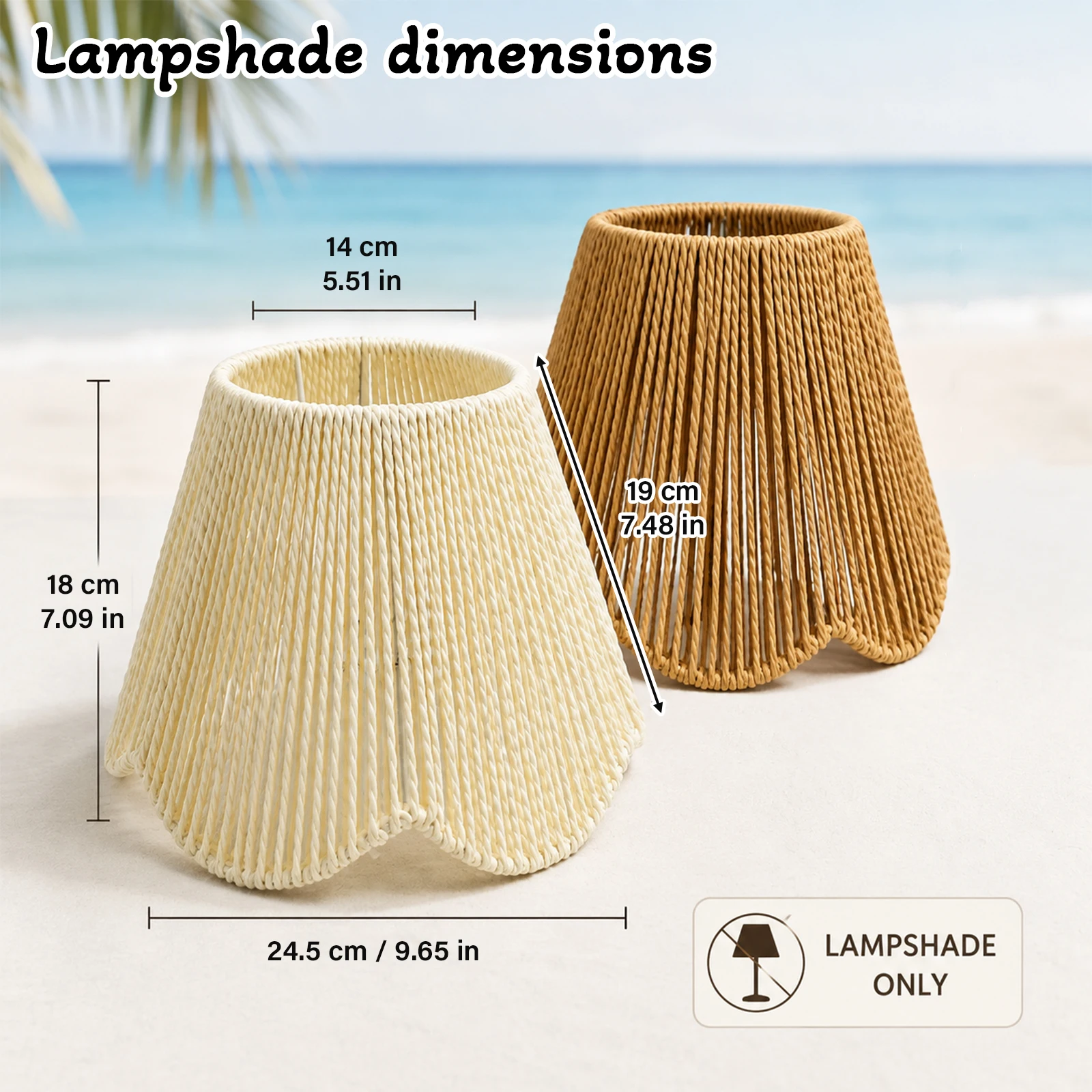 Rope Lamp Shade, Scalloped Wavy Edge, Conical Woven, Wall Table Pendant Cover, Boho Coastal