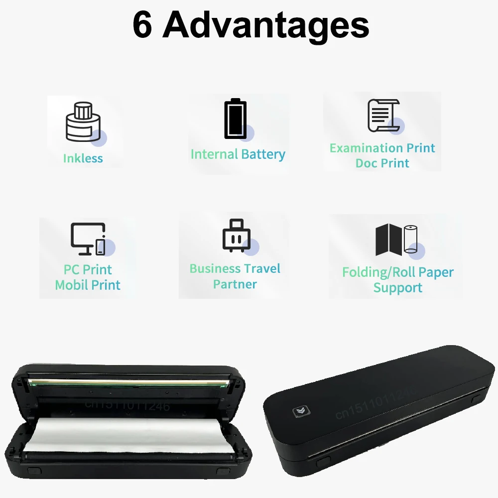 A4 Portable Thermal Printer Wireless Printer PDF Webpage Contract Picture Printers Thermal Paper No Need Ink or Toner For Office