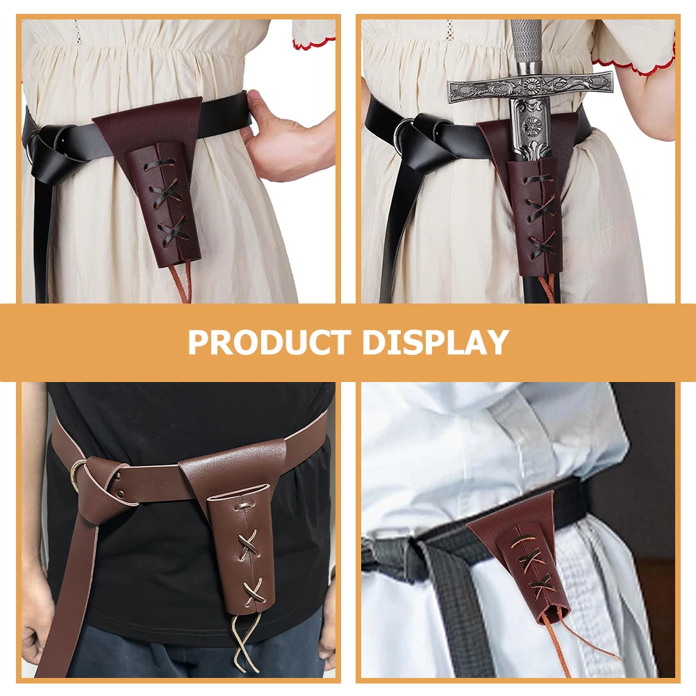 

1 set Medieval Retro Sword Belt Sheath Brown PU Frog Cosplay Stage Props Halloween Accessories Waist Belt Durability