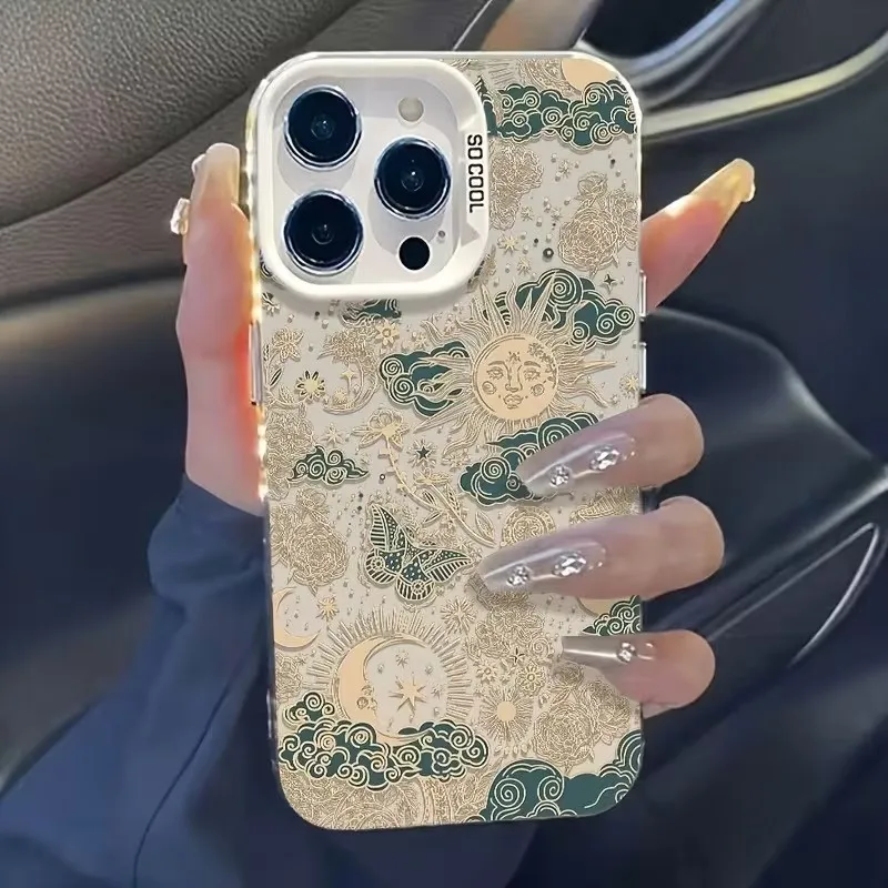 Coque de téléphone vintage avec motifs soleil, lune, papillon et nuage pour iPhone 18 17 16 15 14 13 12 11 Pro XS Max X XR 8 Plus Mini Air Cover