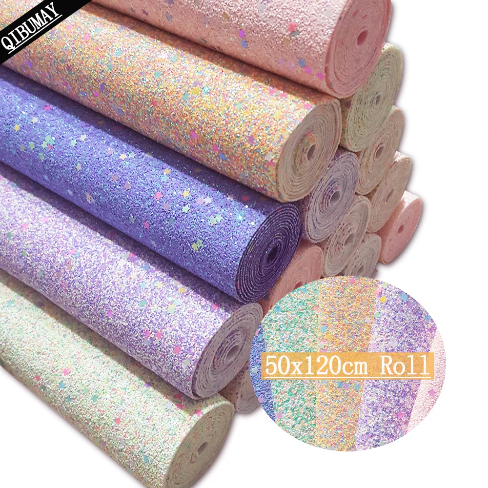 

QIBU 50x120cm Chunky Glitter Fabric By Yard Color Big Size Synthetic Leather For Bags Crafts Decoration DIY Hairbow Accessories