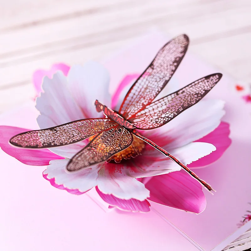 Cartão pop-up Cosmos Dragonfly, cartão pop-up 3D, presente artesanal de papel para aniversários, casamentos e aniversários