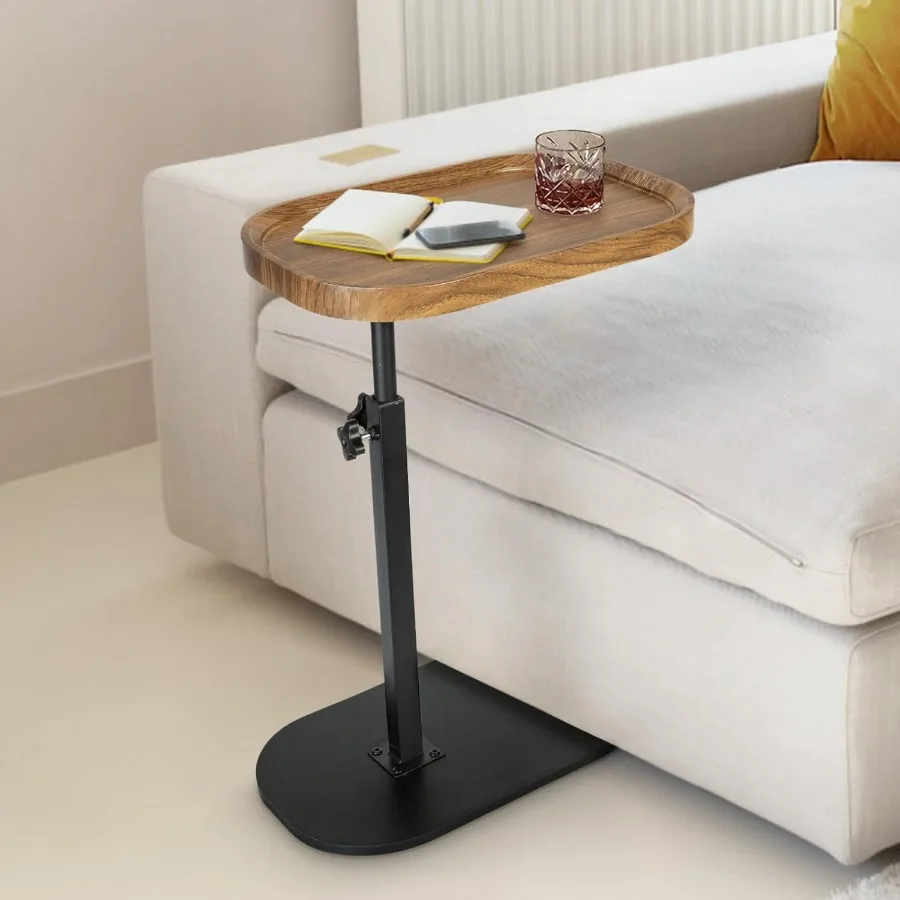 

C Shaped End Table for Couch Sofa Armrest Tray Table with Adjustable Height 360 Swivel Sofa Bed Bathroom TV Tray for Living Roo