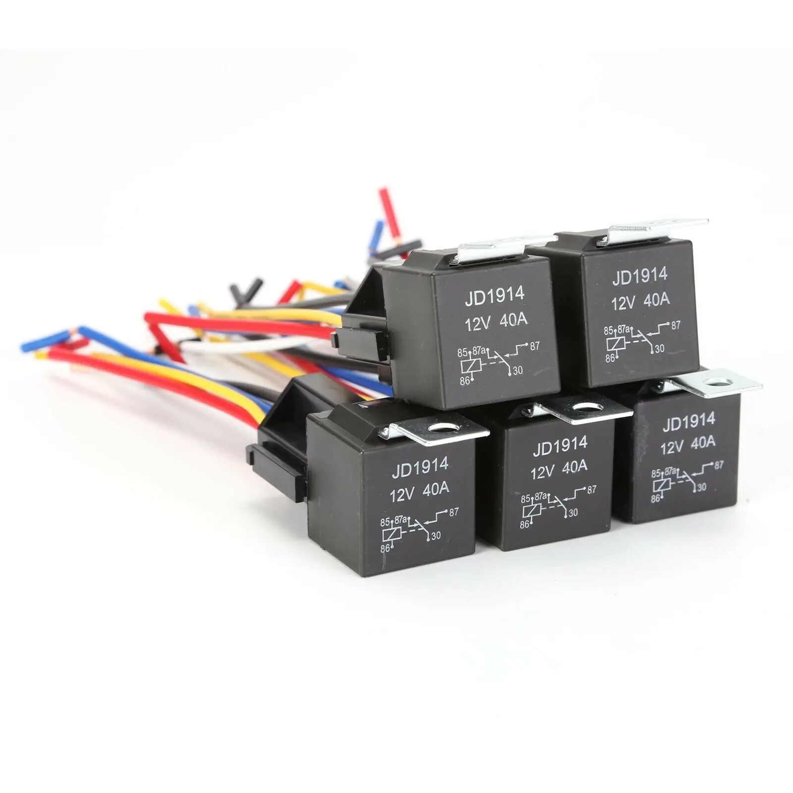 5Pcs 12V 40 Amp 4 Pin 5 Pin with Wires Car SPDT Automotive Relay DC W/ Harness Socket JD1912 JD1914 Car Relay Replacement Kit