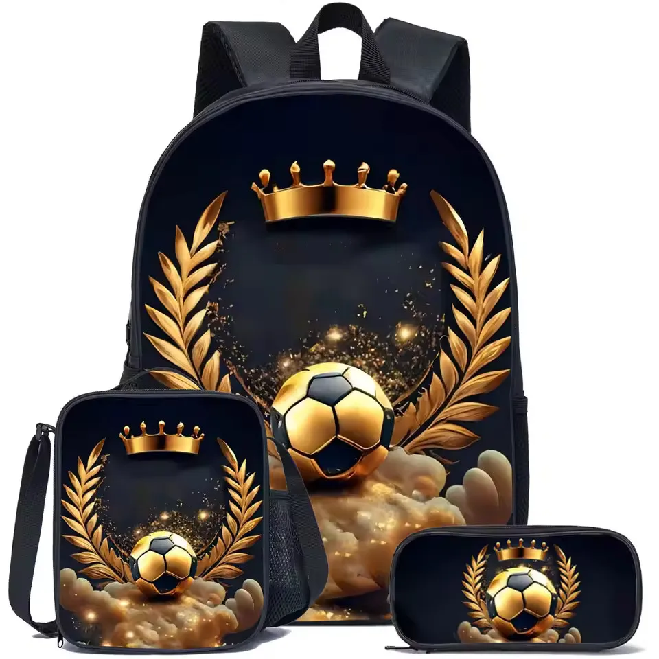 Hot Sale 3Pcs/Set Cartoon Casual Fashion Soccer School Bags For Boy/Girls Cartoon Football Book Bags Sets Backpacks School Gifts view 2