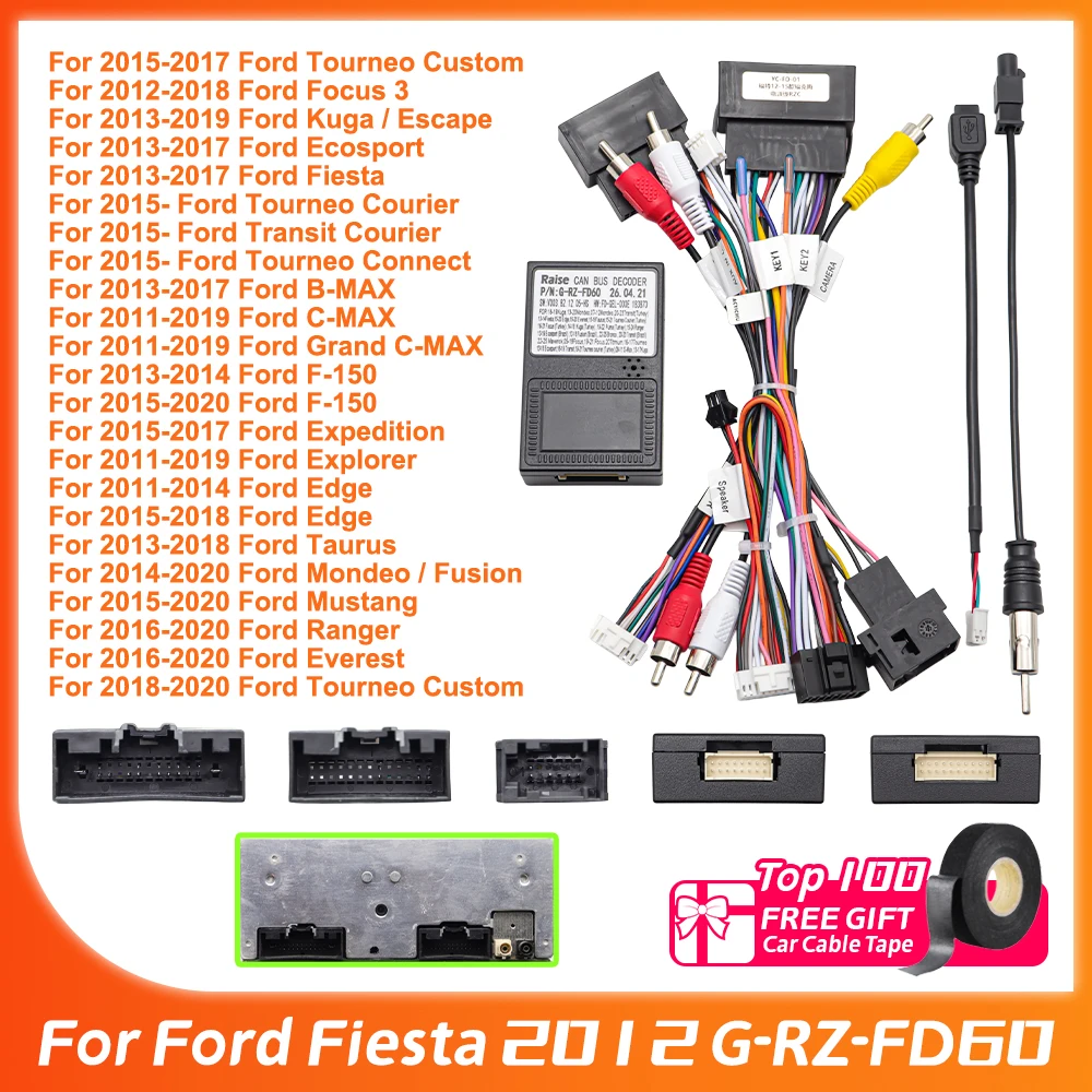 Cable de Alimentación con Arnés de Cableado Android de 16 Pines para Ford Fiesta 2012 G-RZ-FD60, Decodificador Canbus para Ford Focus Mk3 Tourneo Courier Edge