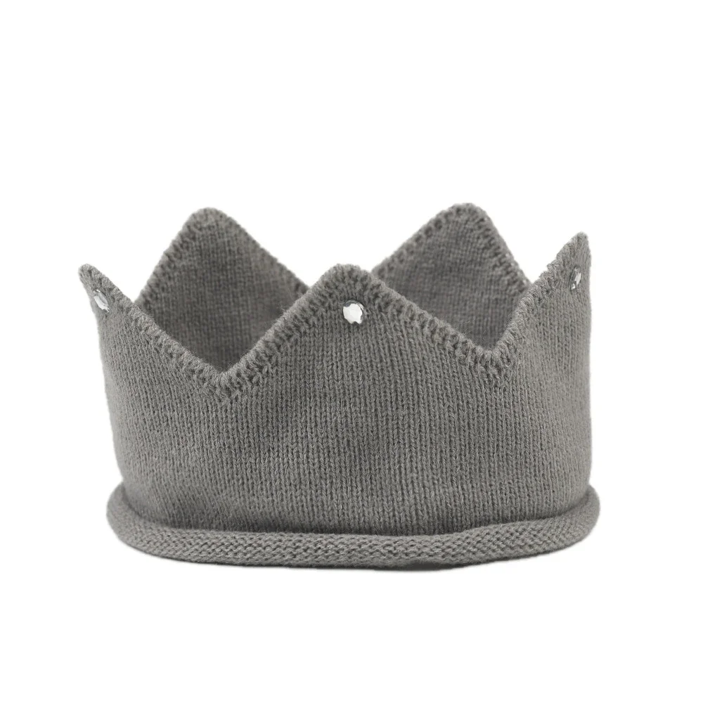 Corona de ganchillo para niños, gorro de punto para recién nacidos, gorros de Tiara con diamantes de imitación brillantes, accesorios para fotos,