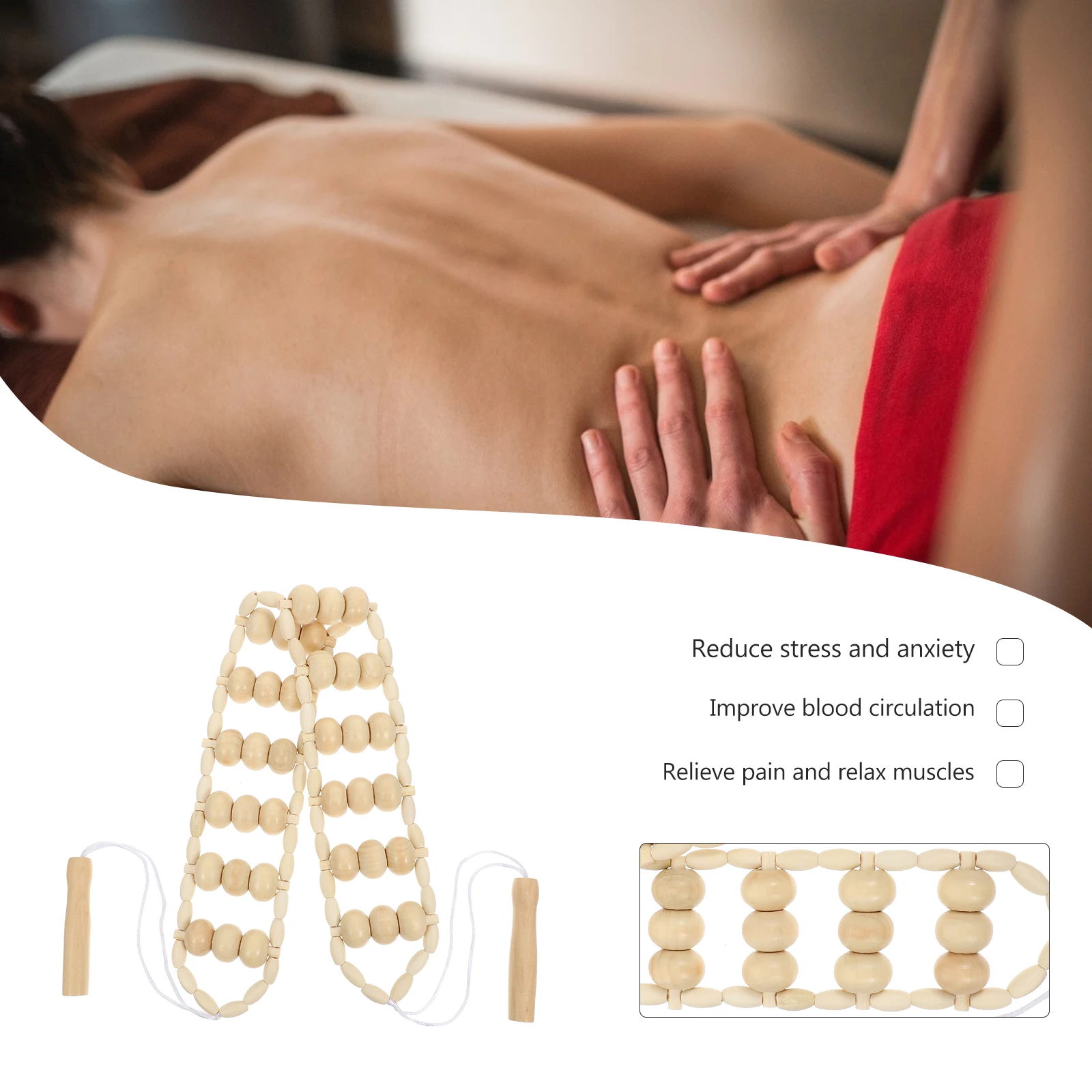 

1pc Wooden Massage Roller Rope For Back Muscle Pain Relief Portable Body Massager Tool For Neck Shoulder Feet Relaxation