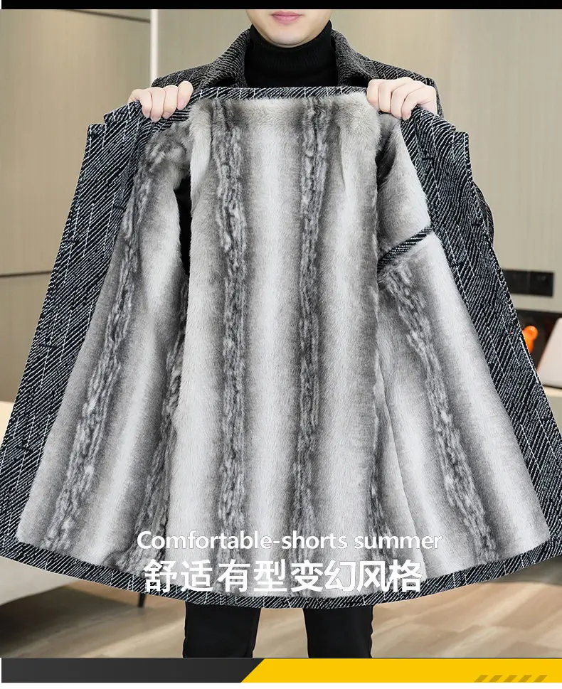 

Casual Men's Fleece Thicken Striped Tops Overcoat 2026 Winter Warm Plush Liner Woolen Coat Streetwear Fashion Windbreaker Jacket