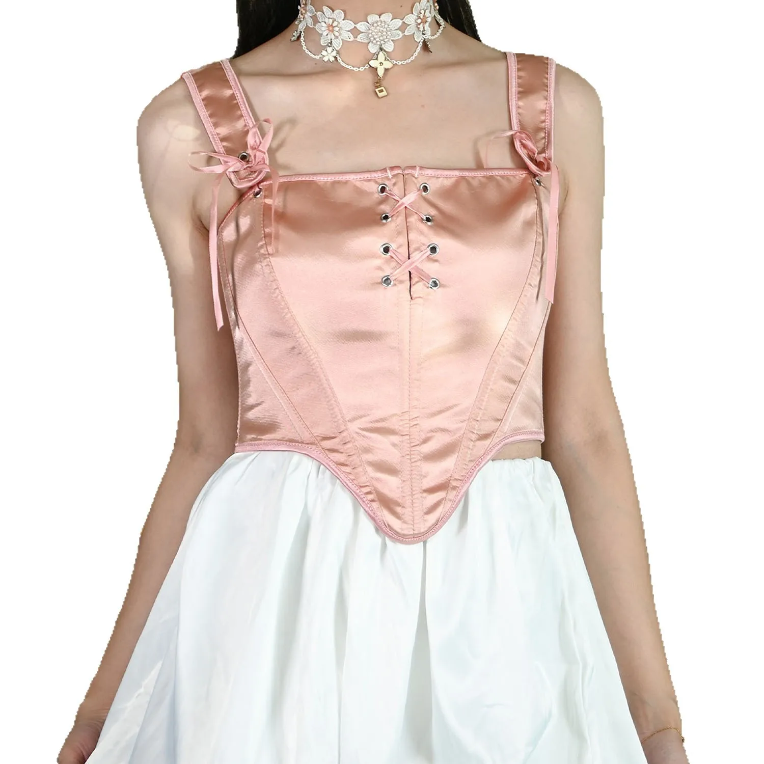 

Vintage Sweet Pink Corsets Bustier Elegant Victoria Crop Tops Slimming Black White Corselet Bodices Women Summer Sexy Camisole