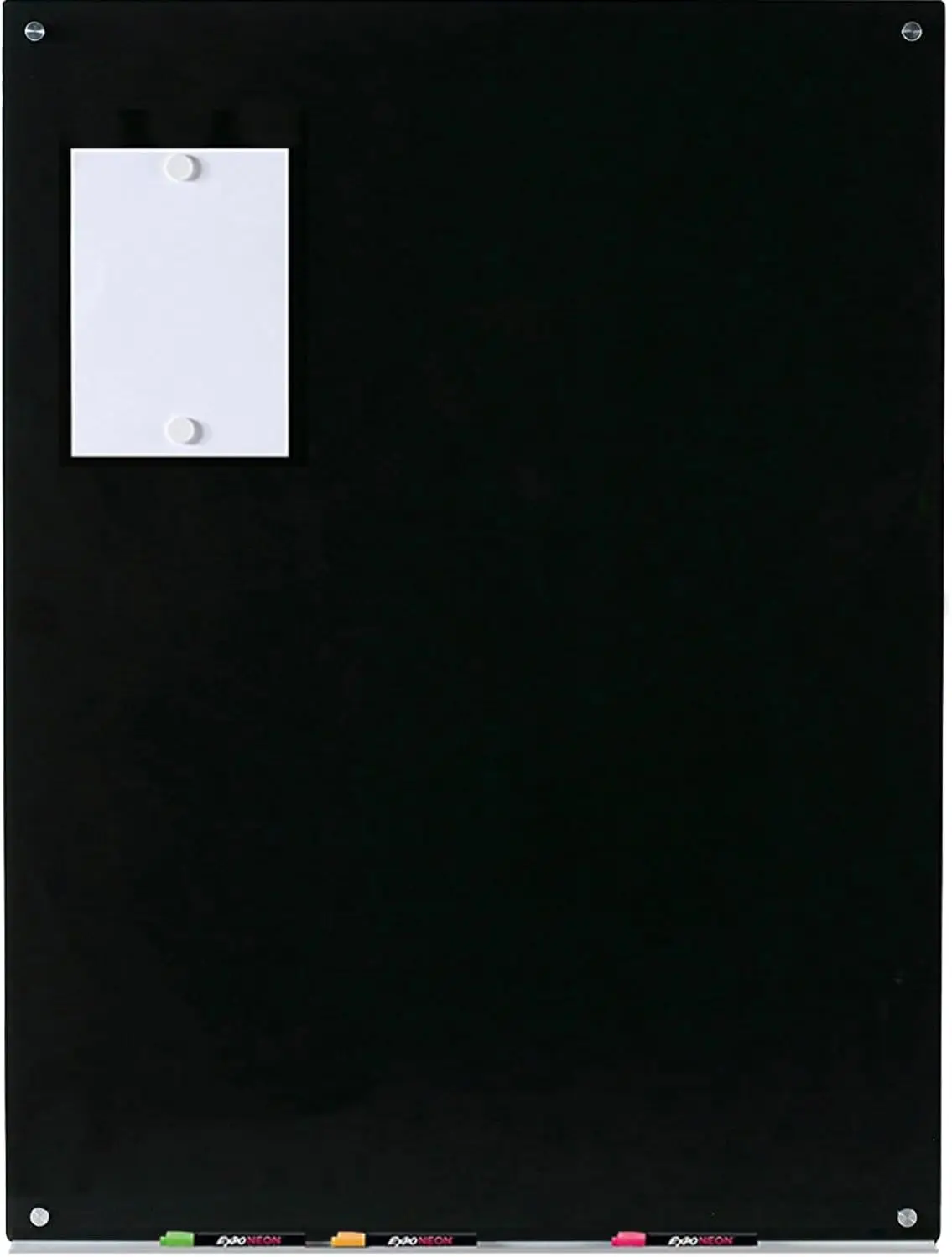 Magnetic Black Glass Dry-Erase Board Set - 45" x 30" - Includes Magnets, Hardware & Marker Tray