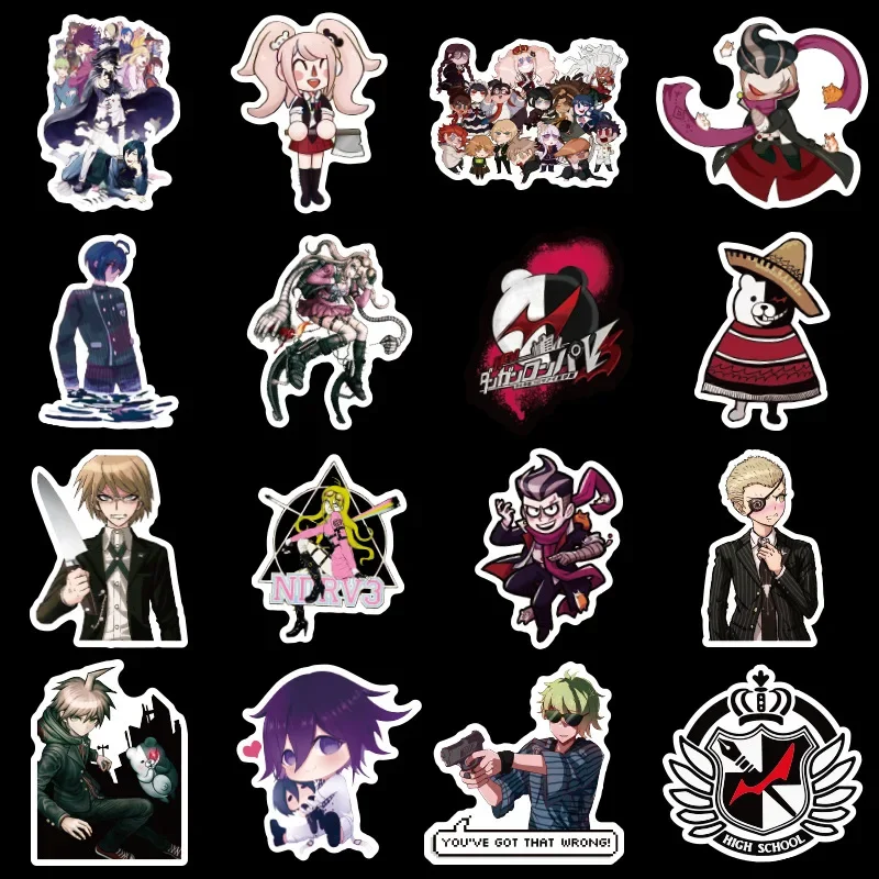 50Pcs/set Danganronpa Anime Stickers Metal Decal Sticker For Laptop Phone Car Book Desk DIY Stiker Toy